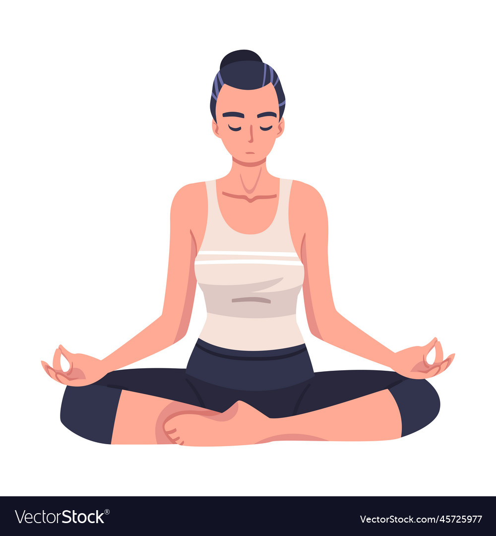 Woman character doing meditation sitting in lotus Vector Image