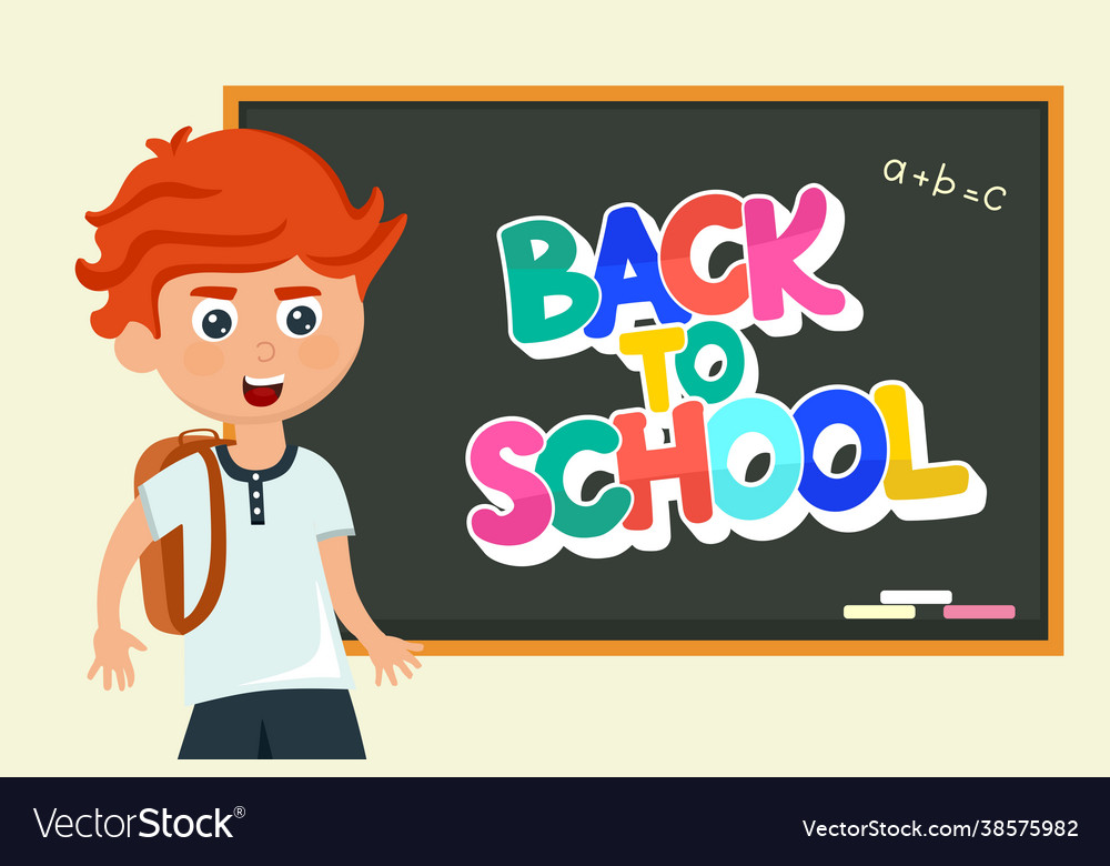 A schoolboy at blackboard with inscription Vector Image