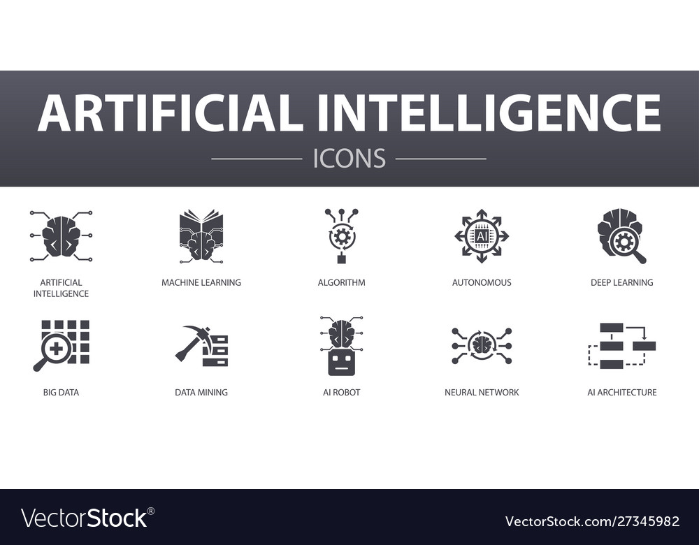 Artificial intelligence simple concept icons set