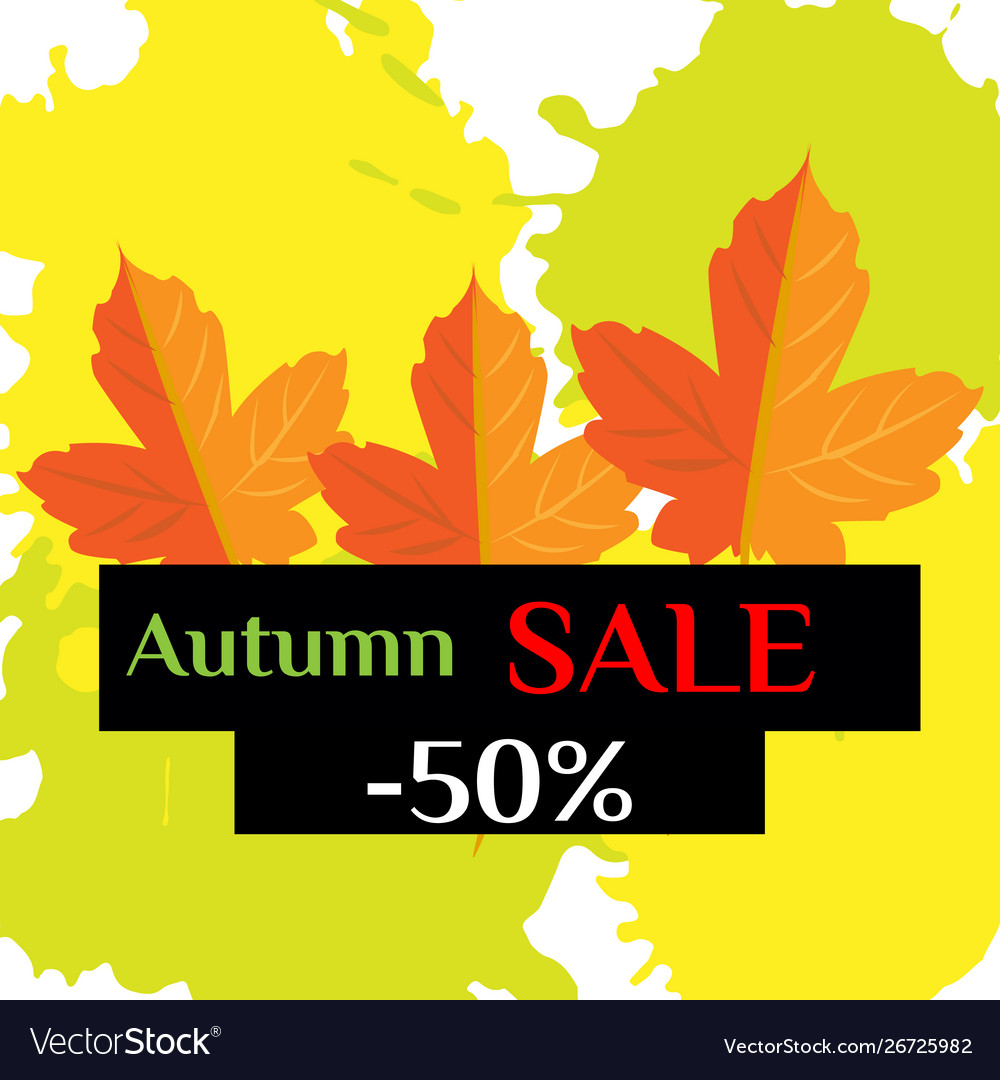 Autumn sale with yellow leaves on colored