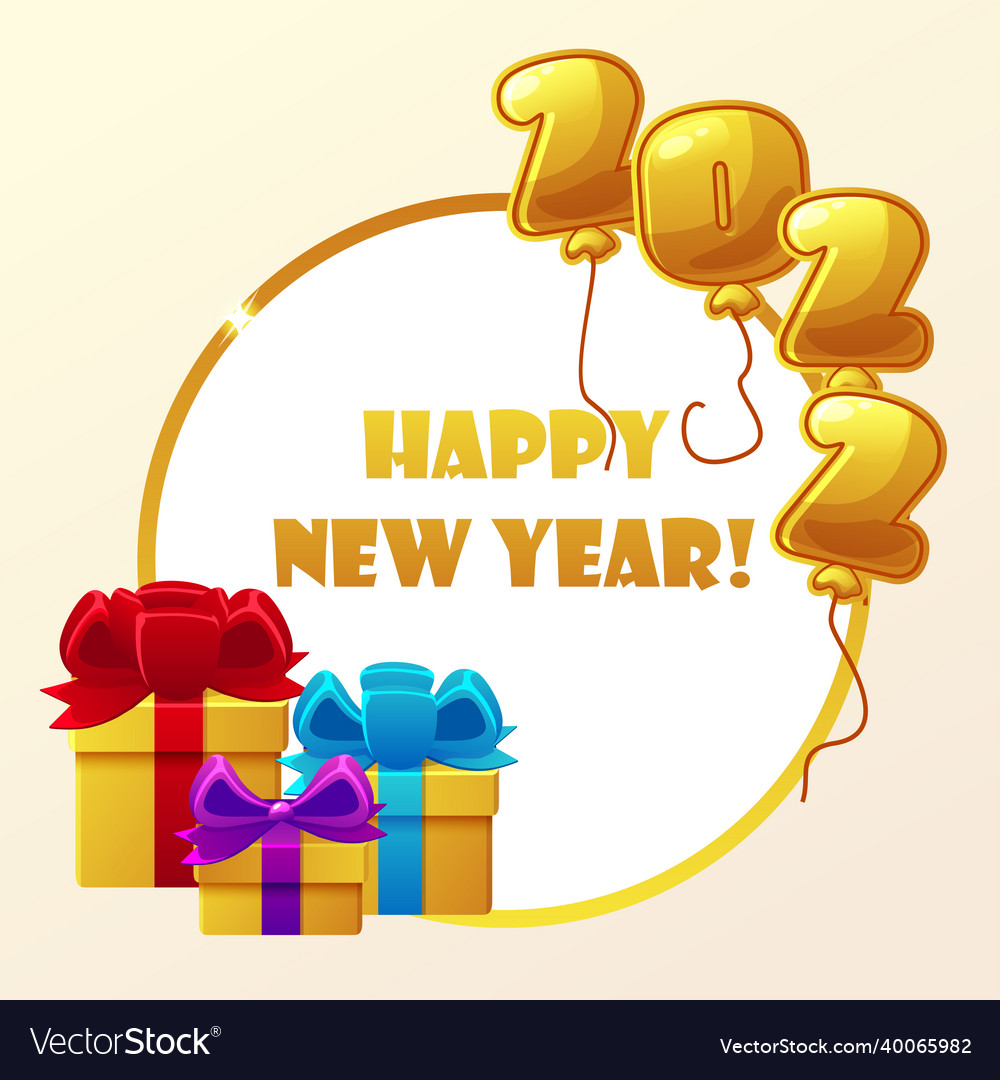 Happy new year greeting card with gold balls vector image Happy new year greeting card with gold balls