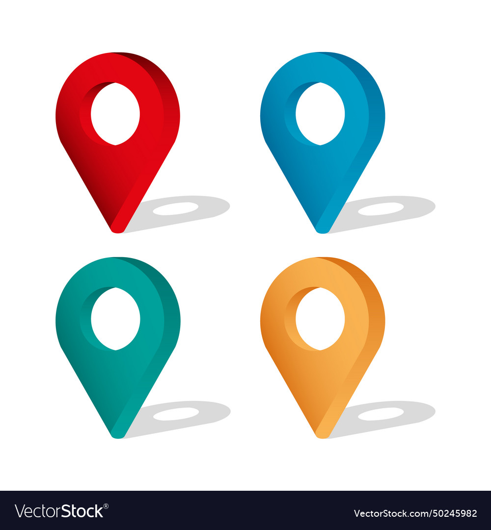 Map pointer 3d icon set gps location symbol vector image Map pointer 3d icon set gps location symbol