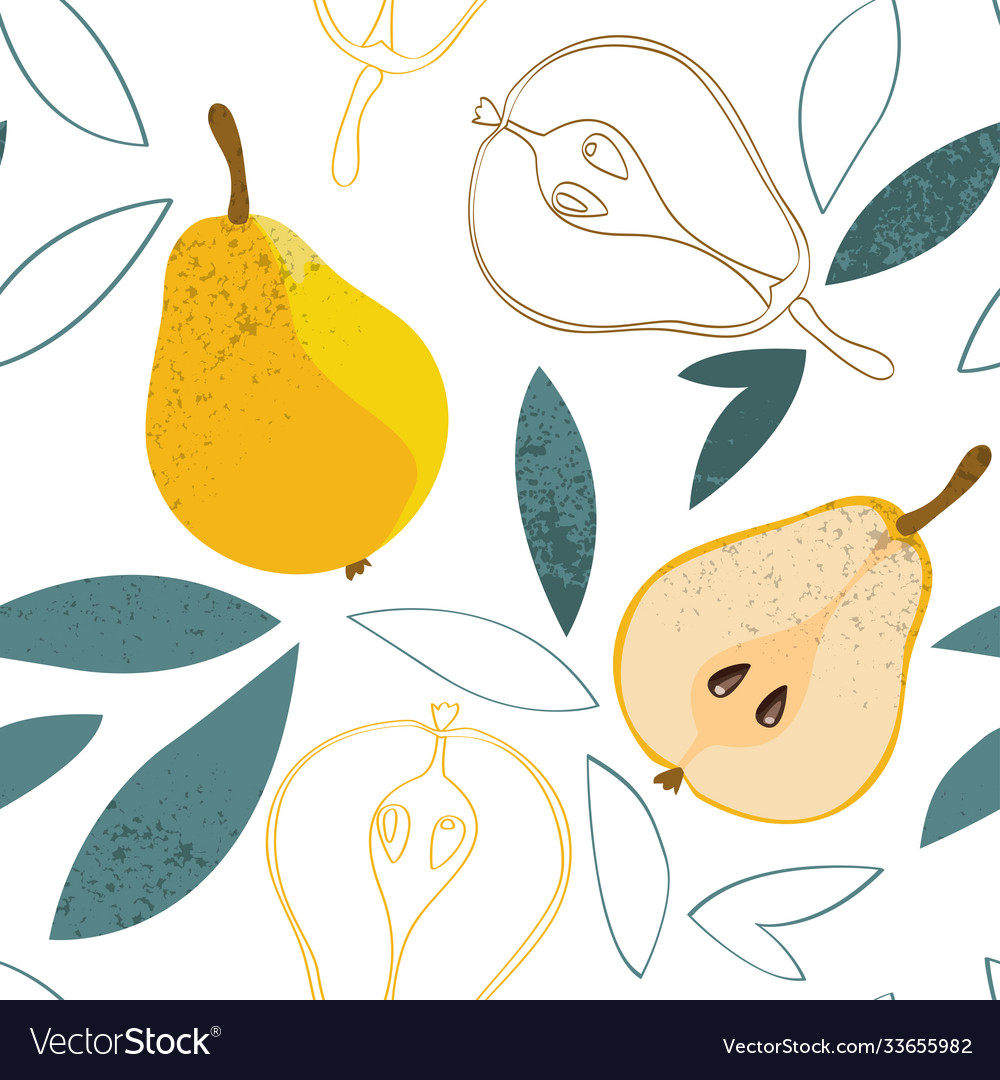 Ripe pears seamless pattern on white background