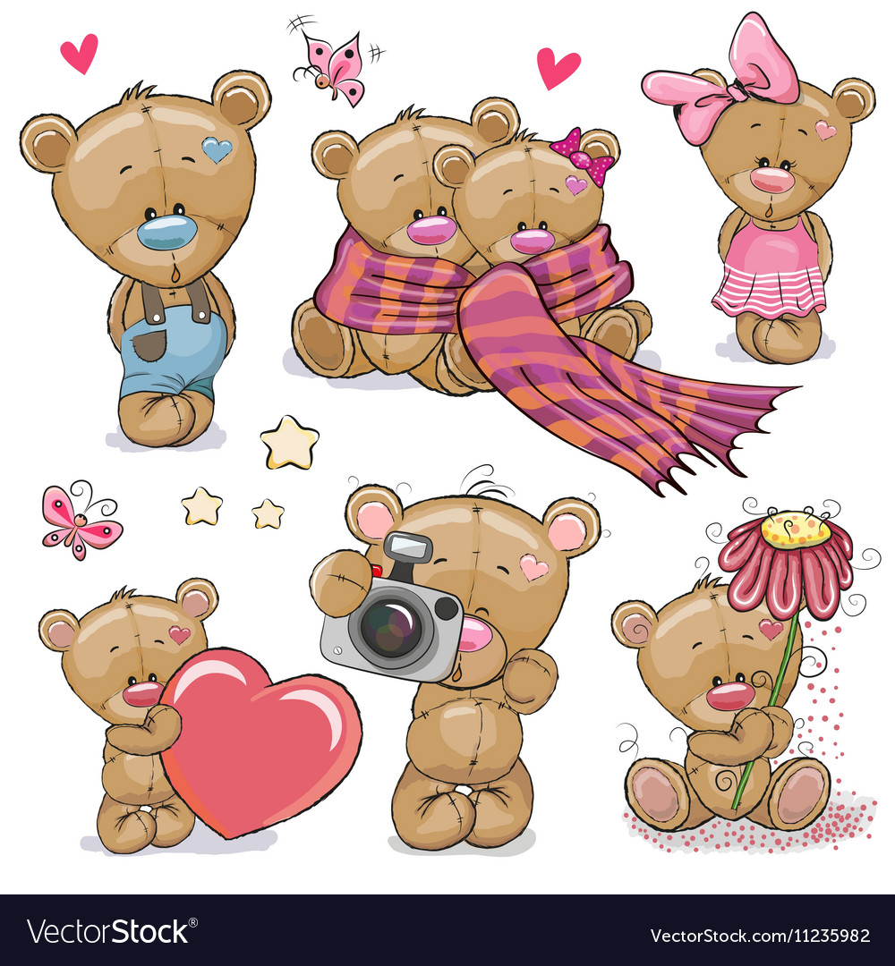 Set Cute Cartoon Teddy Bear Royalty Free Vector Image