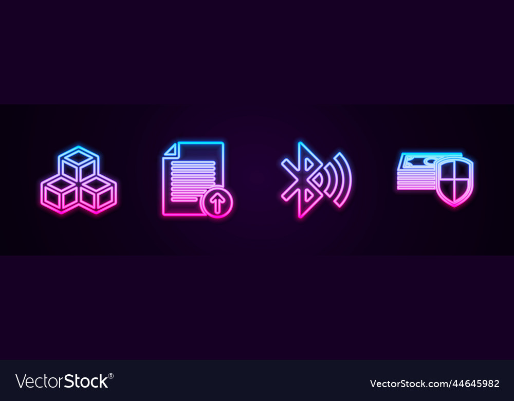 Set line isometric cube upload file bluetooth vector image Set line isometric cube upload file bluetooth