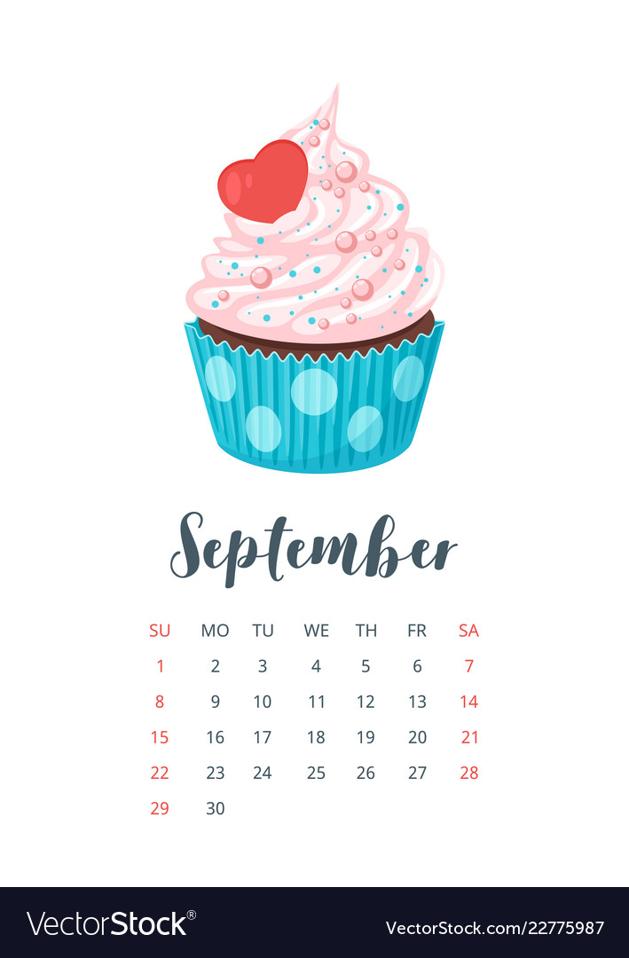 2019 year calendar with cupcake