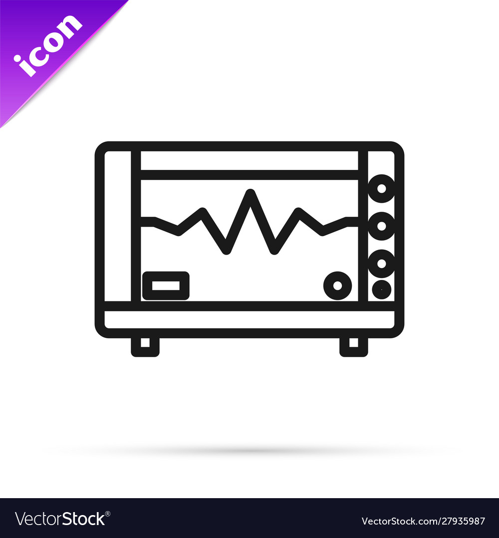 Black line computer monitor with cardiogram icon vector image Black line computer monitor with cardiogram icon