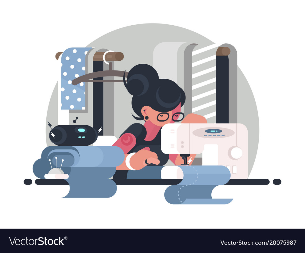 Girl Seamstress In Workplace Royalty Free Vector Image