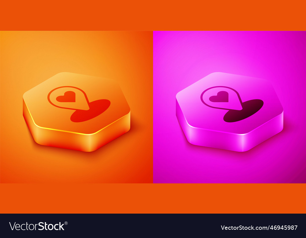 Isometric map pointer with heart icon isolated