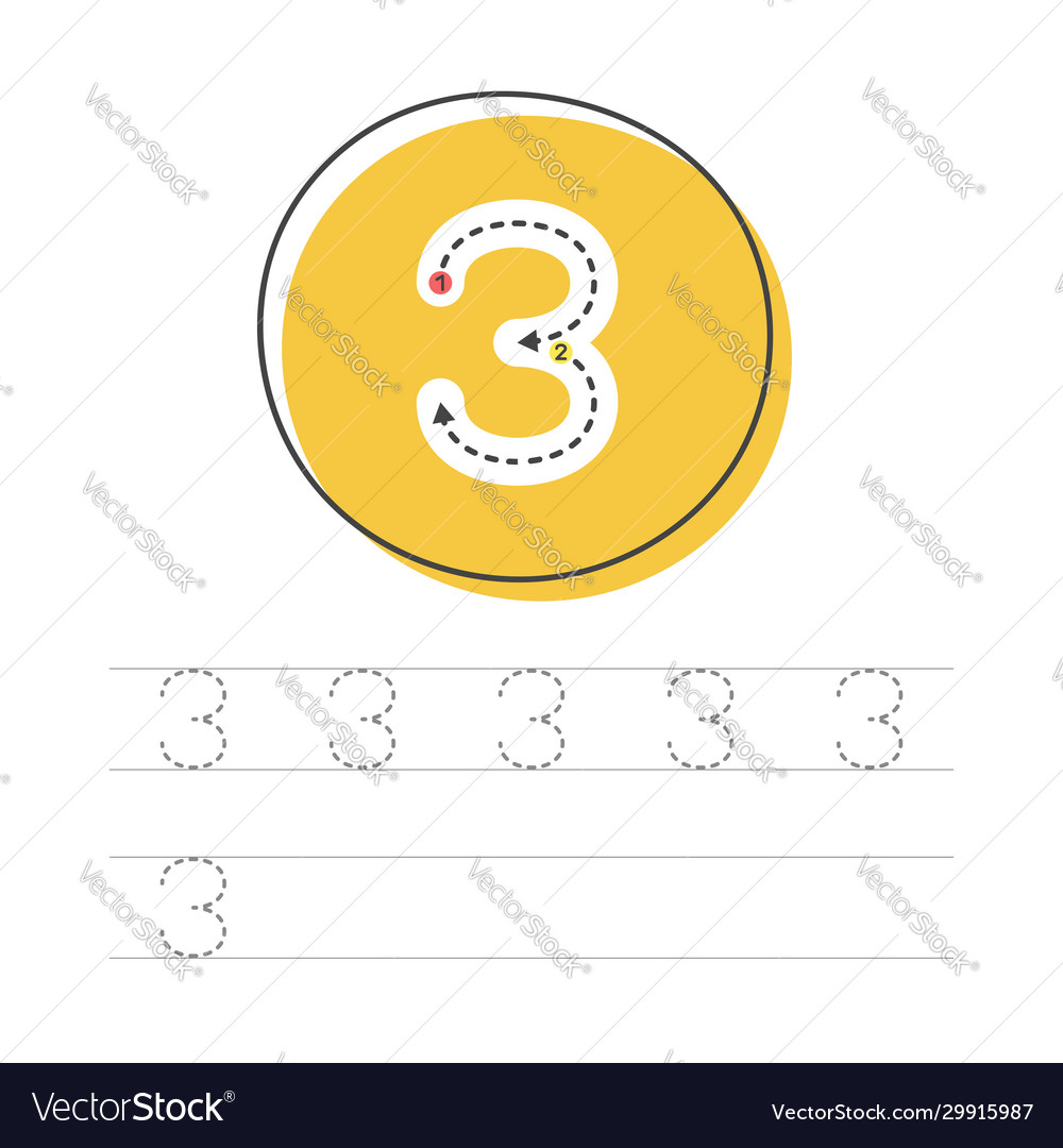Learning to write numeral 3 vector image Learning to write numeral 3