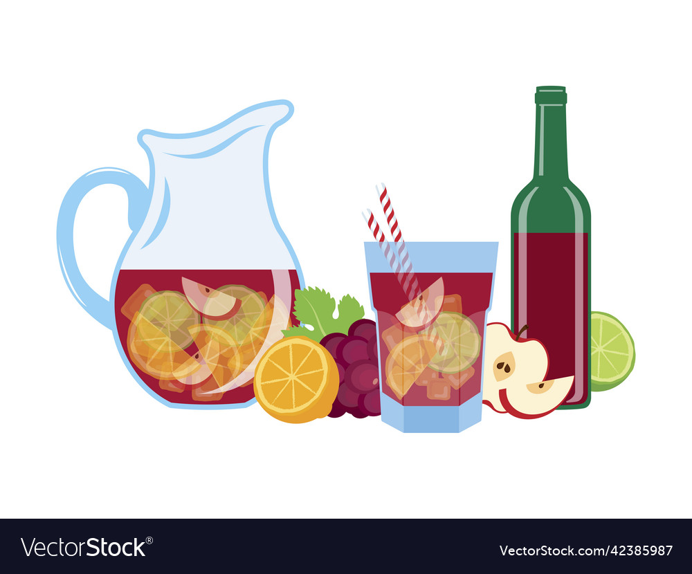 Sangria drink red wine with fruits icon set