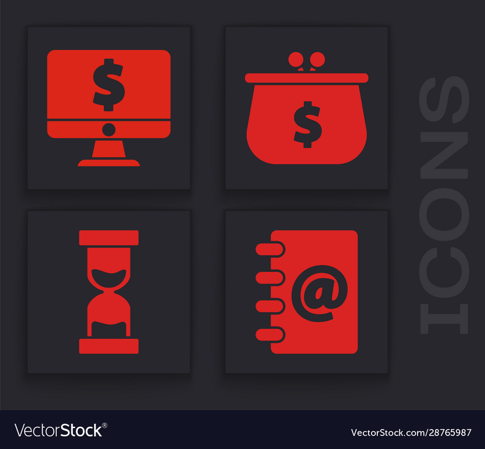 Set address book computer monitor with dollar vector image Set address book computer monitor with dollar
