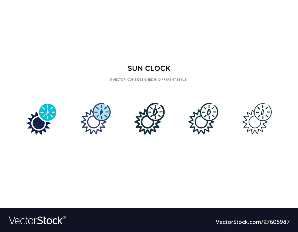 Sun clock icon in different style two colored