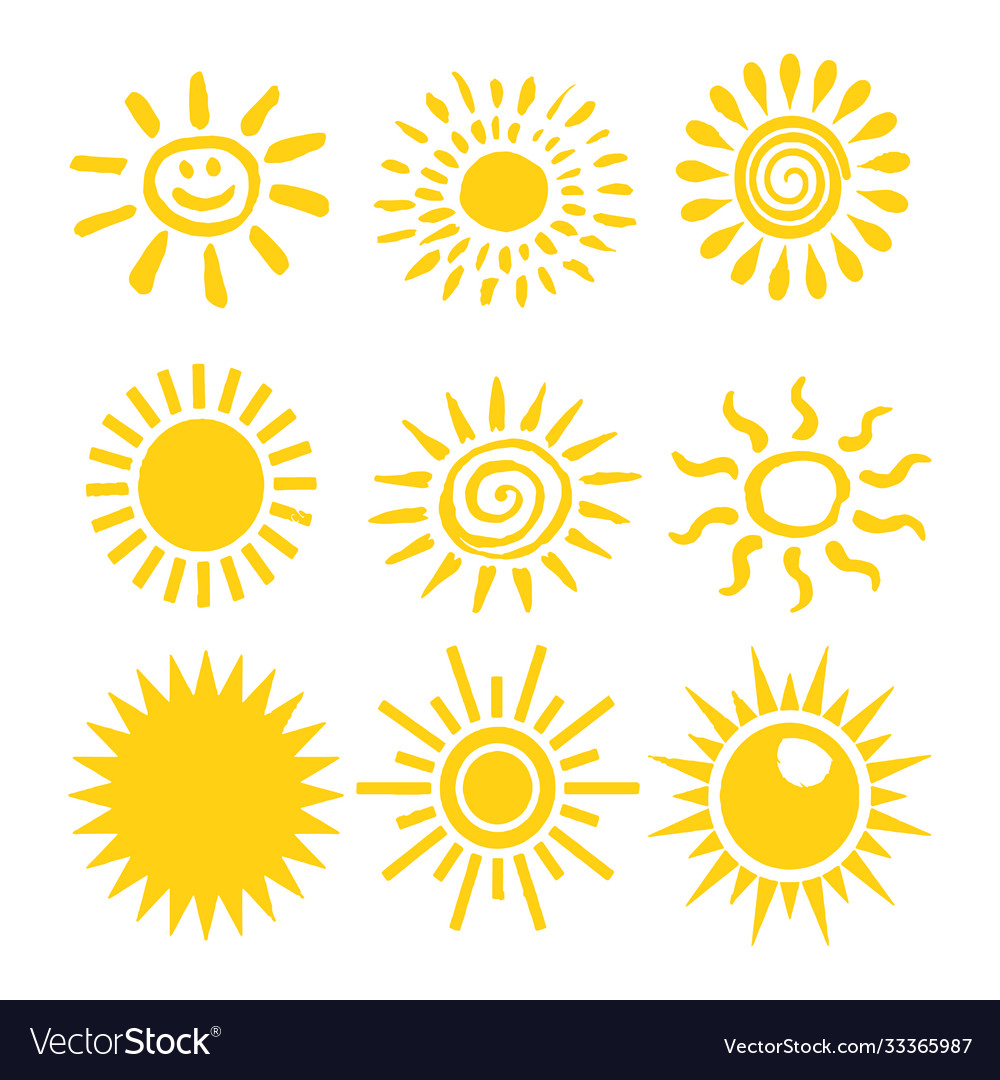 Sun shapes set isolated on white background vector image Sun shapes set isolated on white background