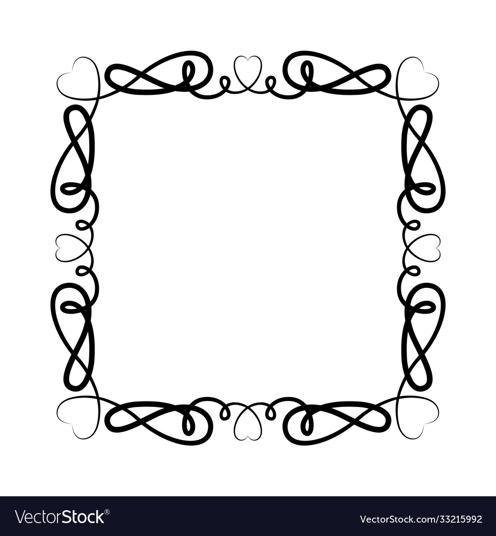 Black ornament frame with hearts shapes Royalty Free Vector