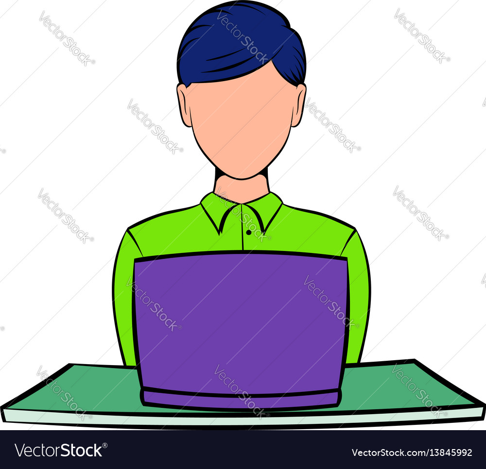 Businesswoman using laptop icon cartoon