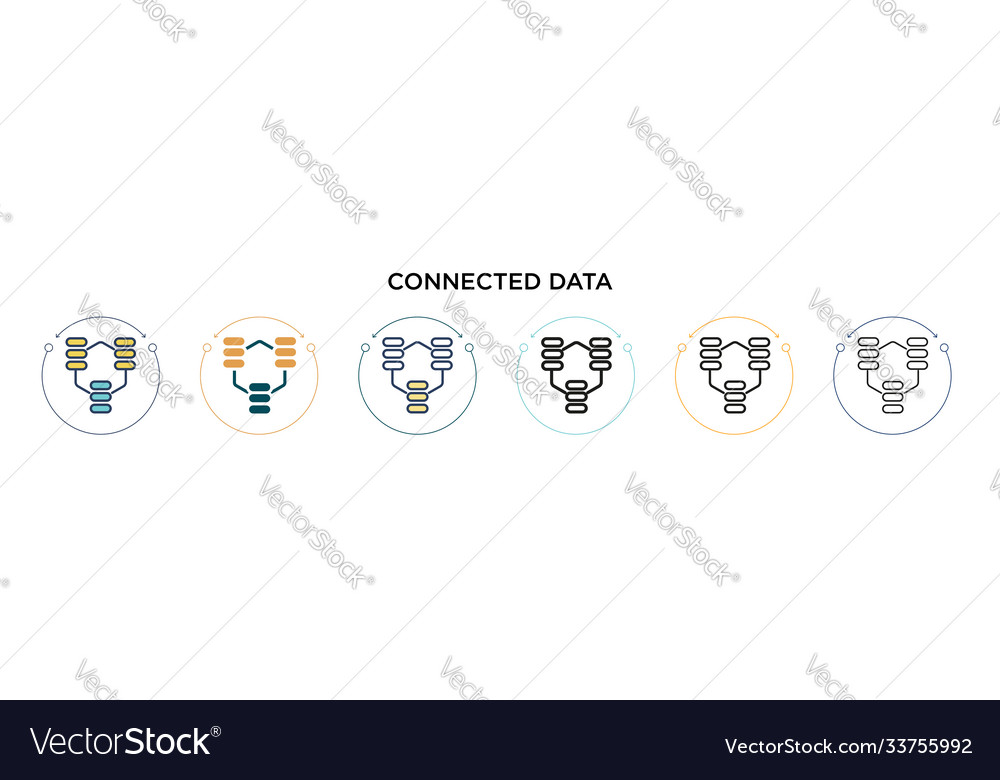 Connected data icon in filled thin line outline