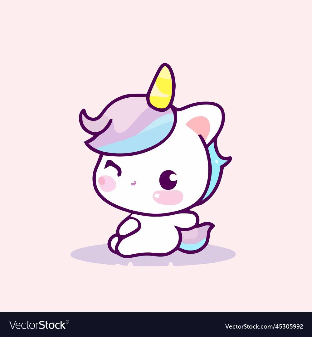 Cute unicorn kawaii chibi drawing style Royalty Free Vector