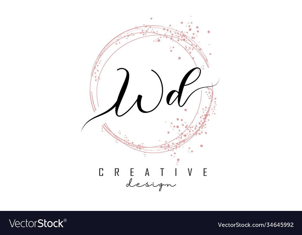 Handwritten wd w d letter logo with sparkling