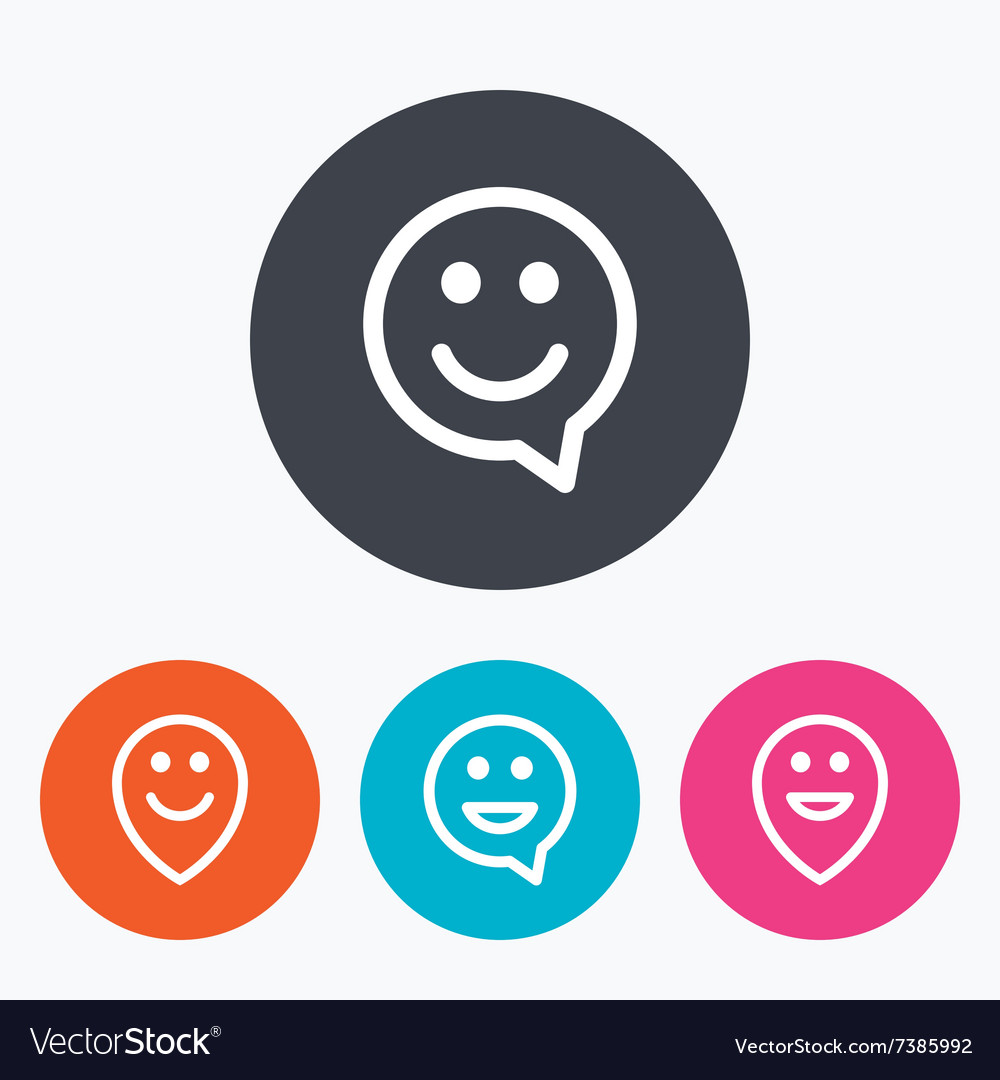 Happy face speech bubble icons pointer symbol