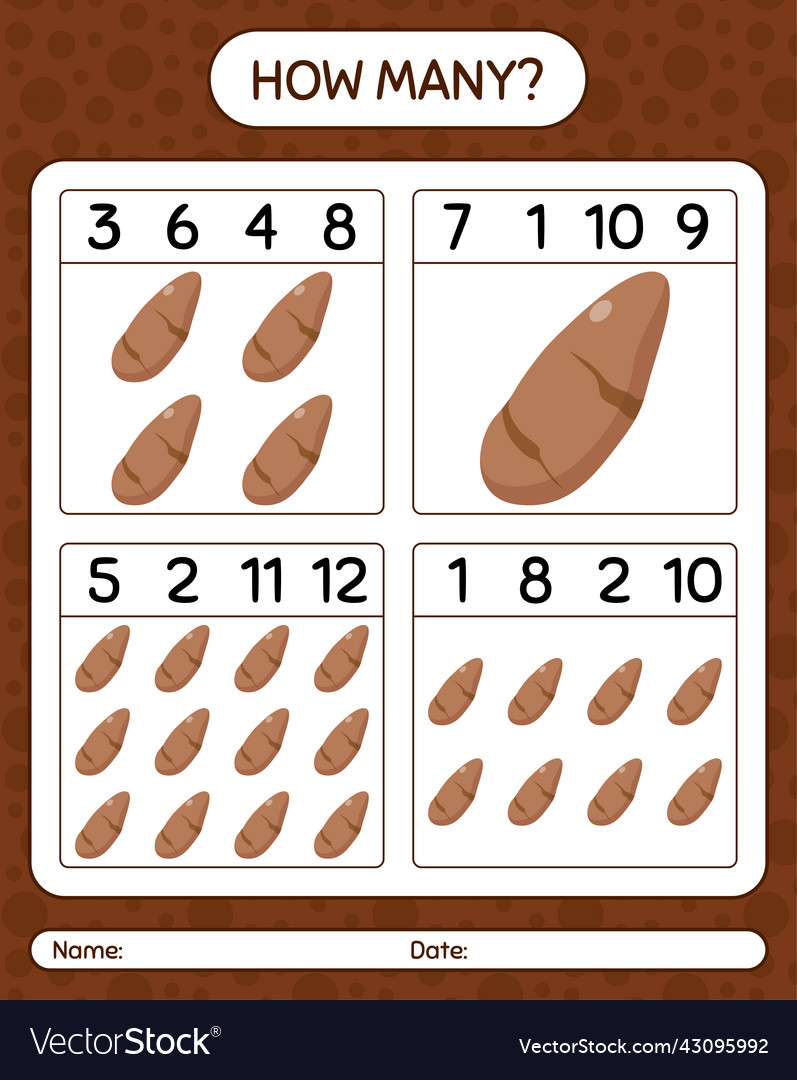 How many counting game with yam root worksheet vector image How many counting game with yam root worksheet