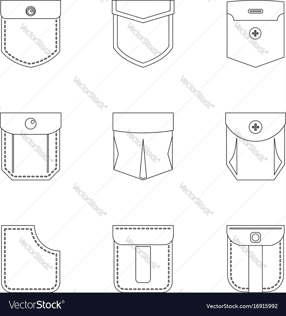 Pocket form icon set outline style Royalty Free Vector Image