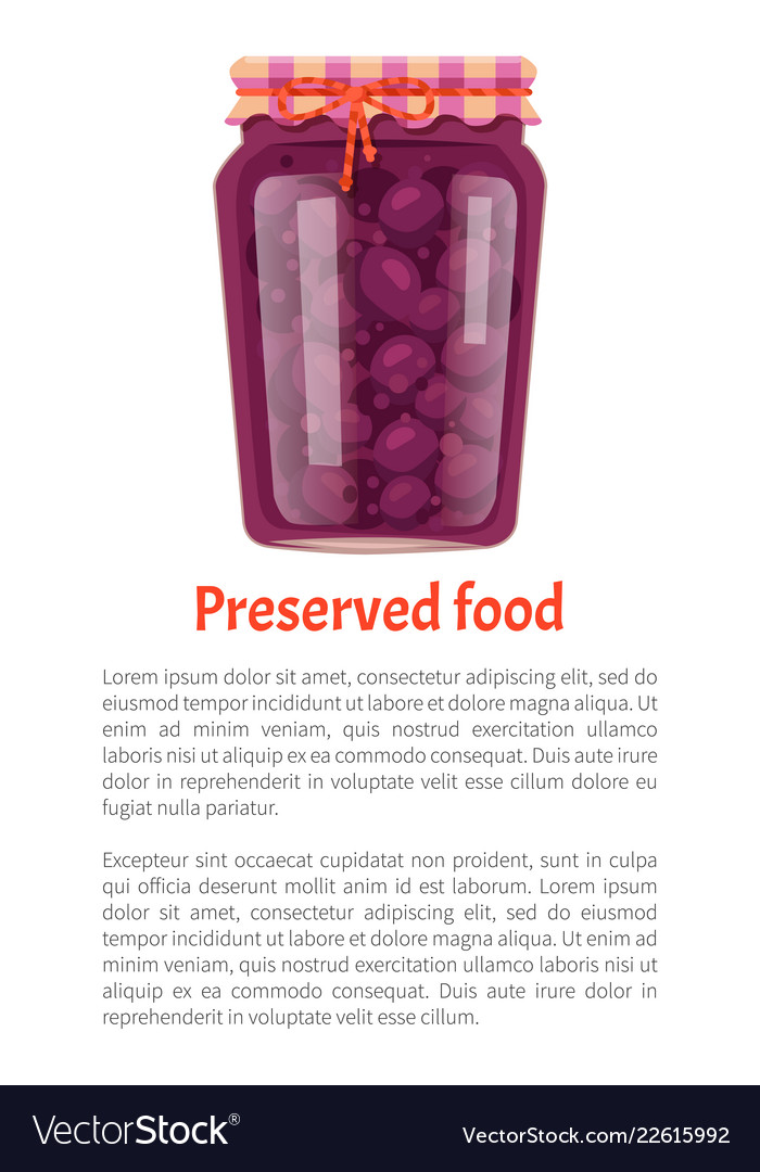 Preserved Food Poster Canned Plums In Glass Jar Vector Image