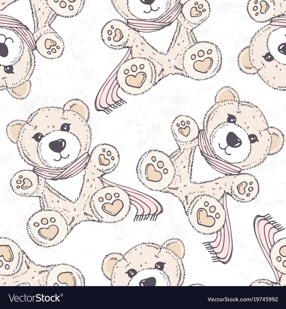 Seamless pattern with hand drawn bear cartoon