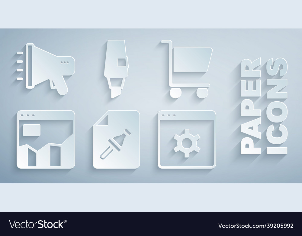 Set note paper with push button shopping cart vector image Set note paper with push button shopping cart