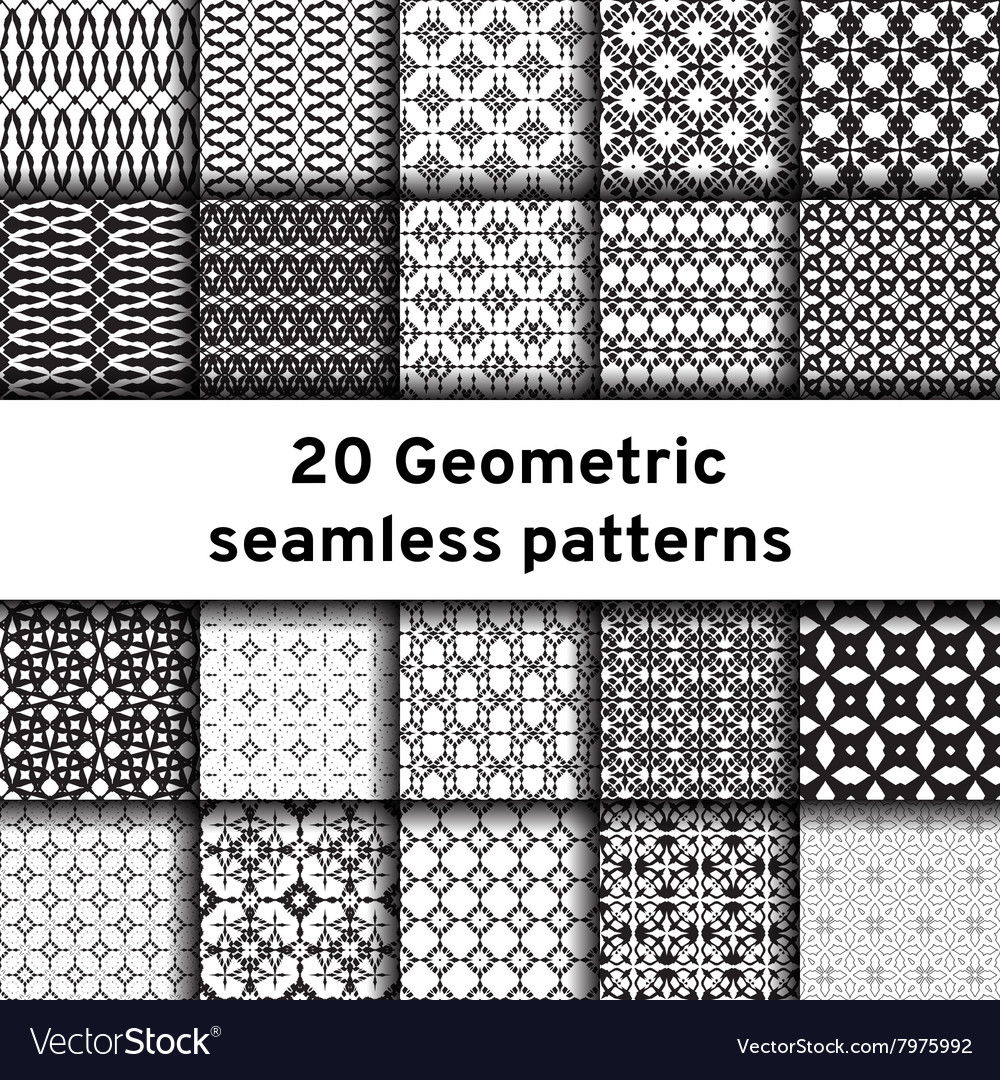 Set of 20 monochrome seamless patterns