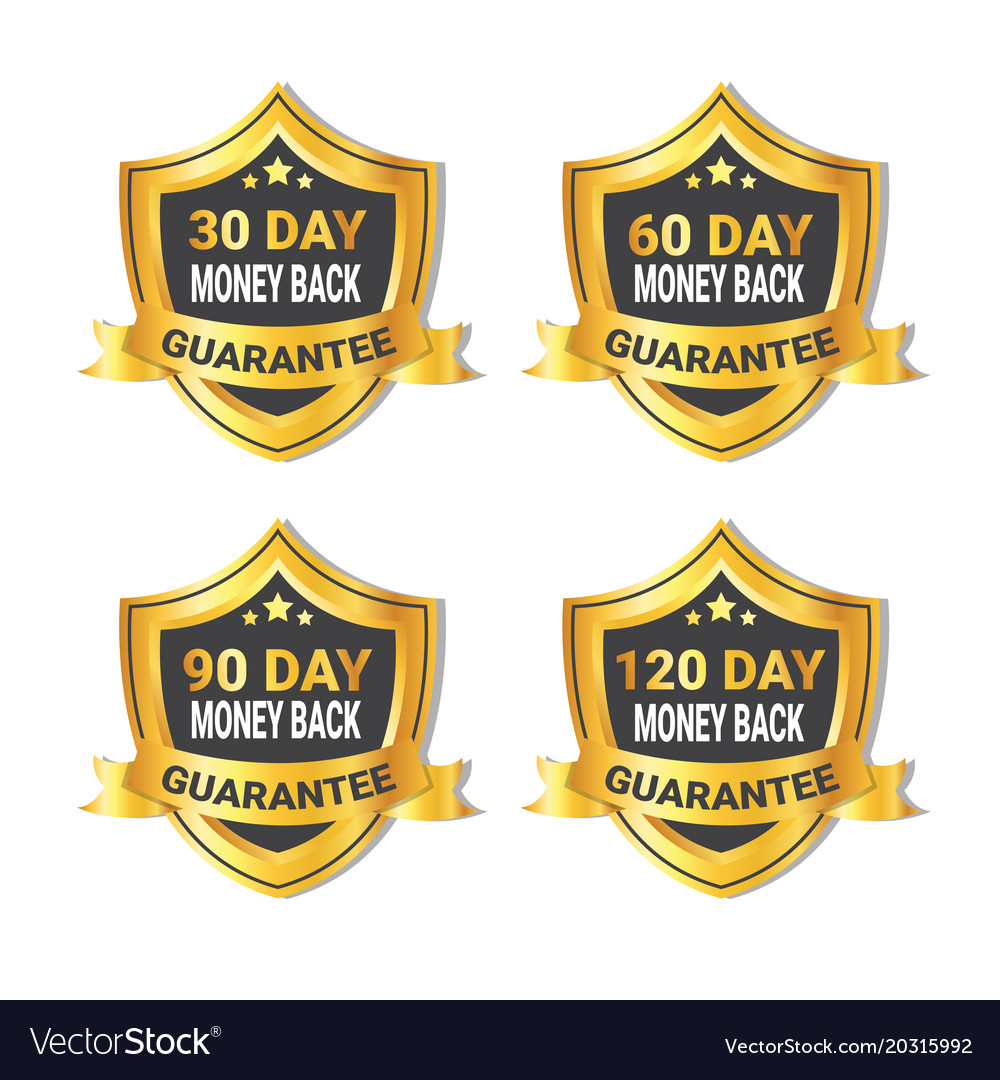 Set of golden shield stickers money back guarantee