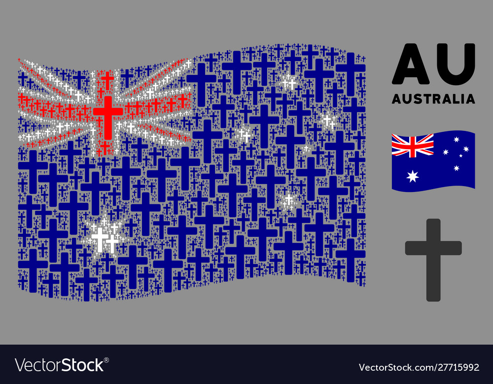 Waving australia flag mosaic religious cross