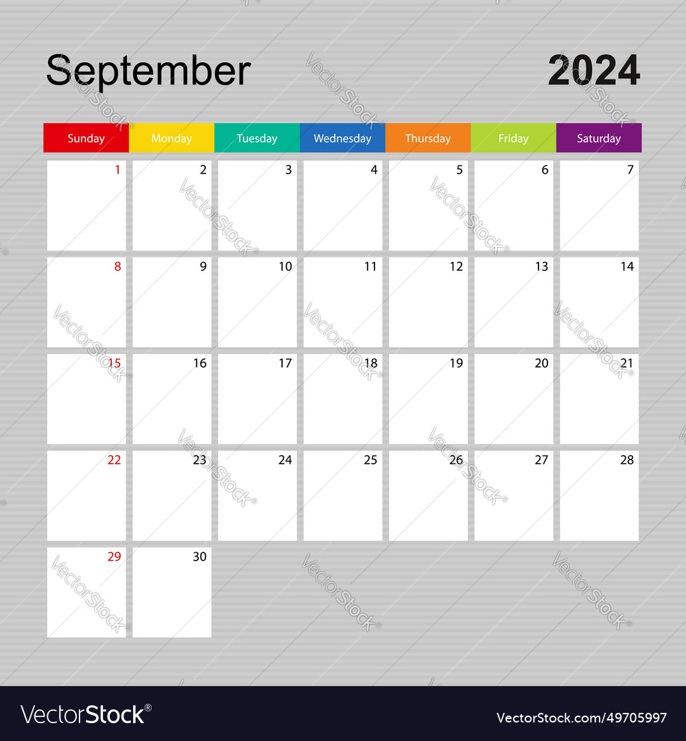 Calendar page for september 2024 wall planner Vector Image