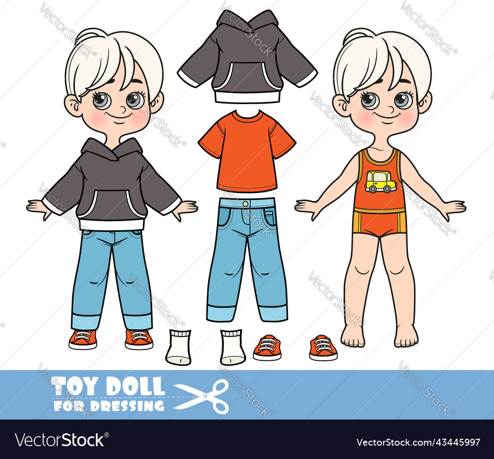 Cartoon blond boy dressed and clothes separately Vector Image