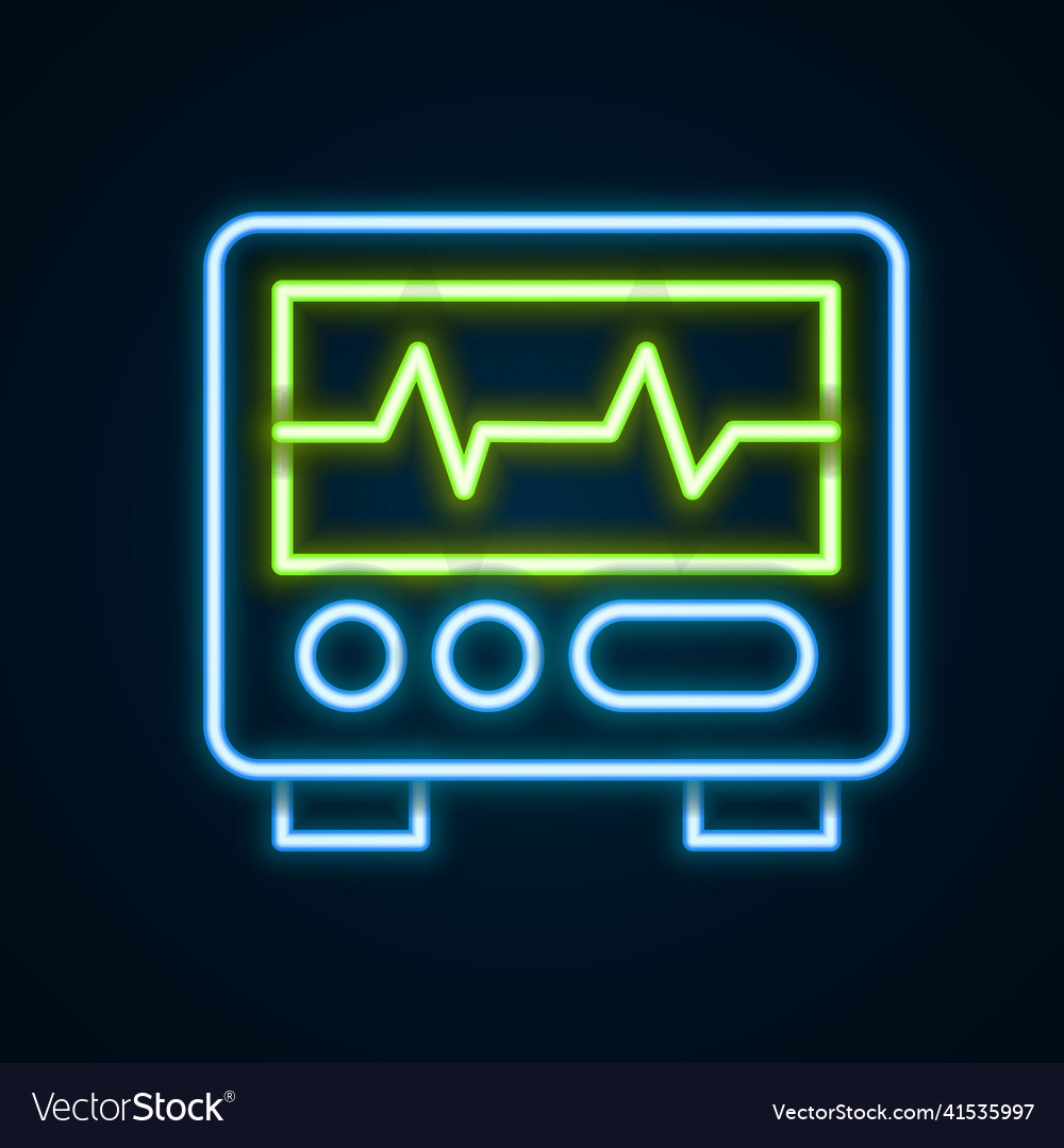 Glowing neon line computer monitor with cardiogram Vector Image Glowing neon line computer monitor with cardiogram