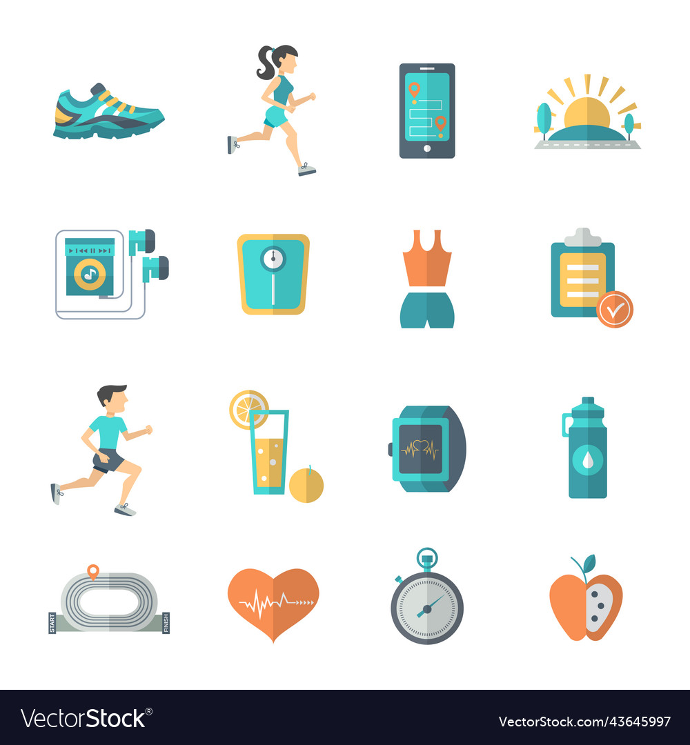 Jogging icons flat Royalty Free Vector Image - VectorStock