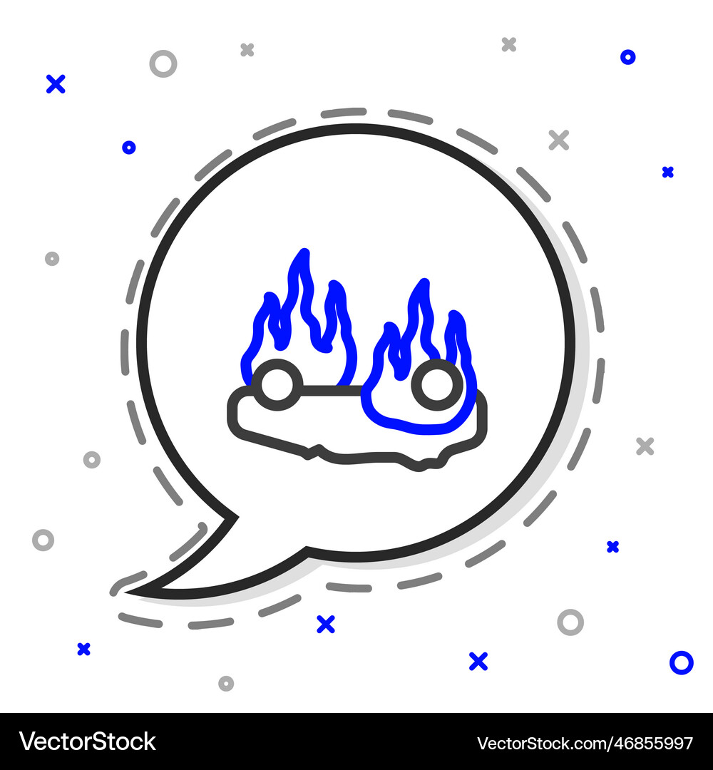 Line burning car icon isolated on white background