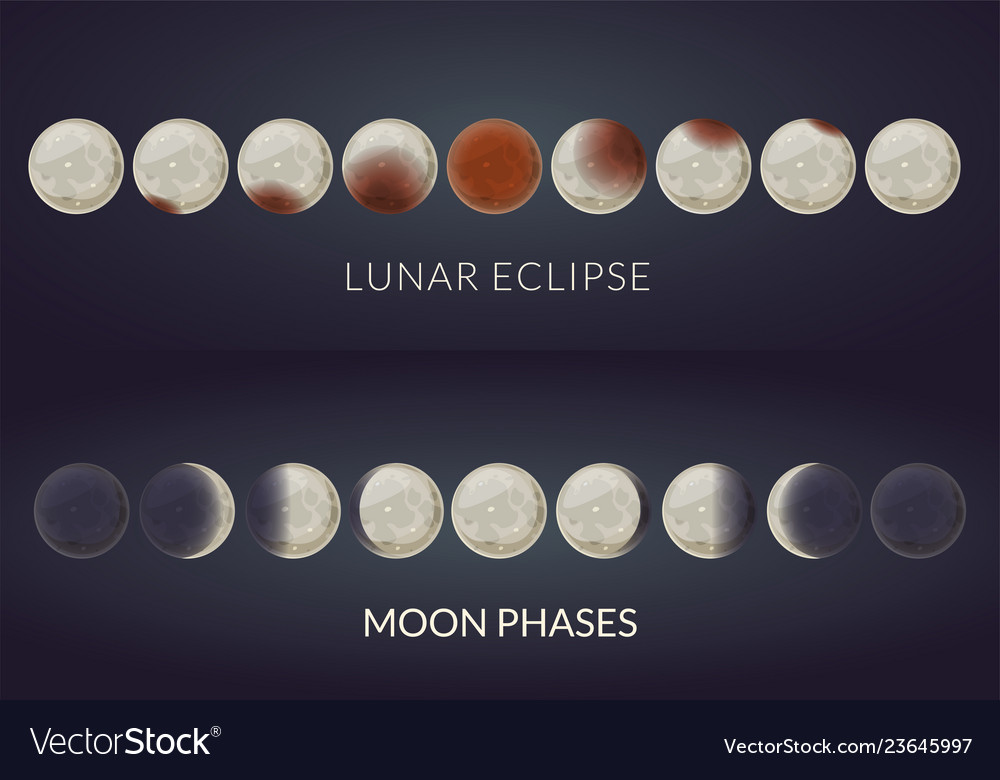 Lunar Eclipse Phases And Moon Phases Royalty Free Vector