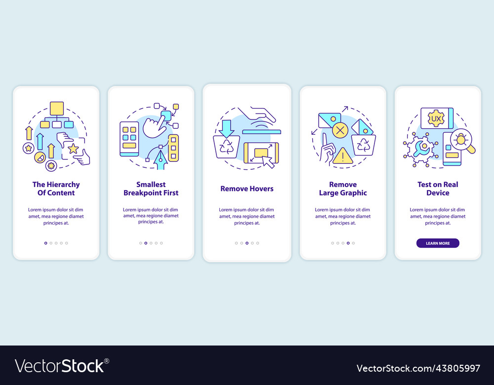Mobile first design process onboarding app vector image Mobile first design process onboarding app