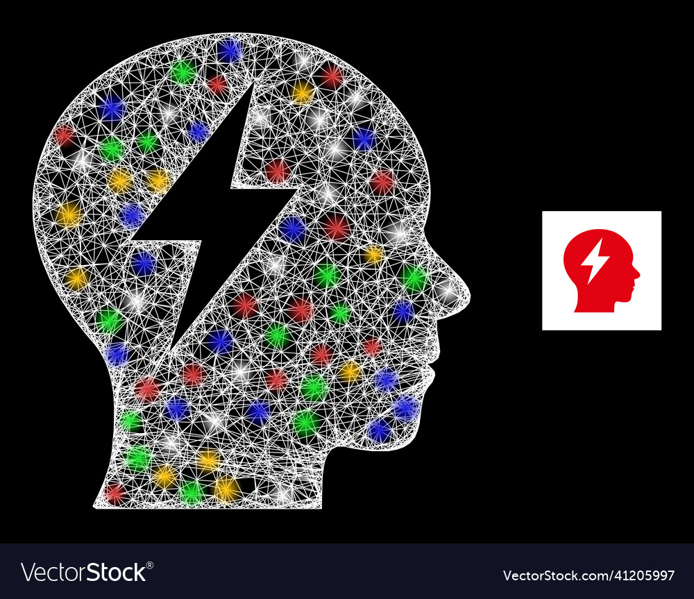 Net web mesh brainstorm icon with colorful glare vector image Net web mesh brainstorm icon with colorful glare