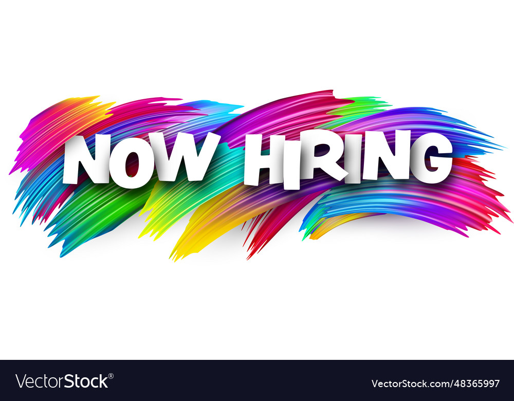 Now hiring paper word sign with colorful spectrum Vector Image