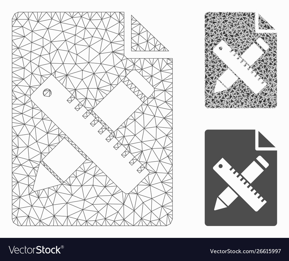 Pencil and ruler page mesh network model vector image Pencil and ruler page mesh network model