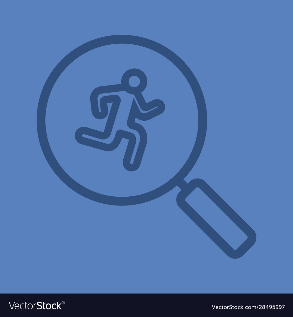 Running man inside loupe linear icon