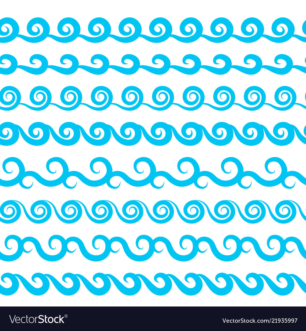 Sea water waves seamless borders aqua elements