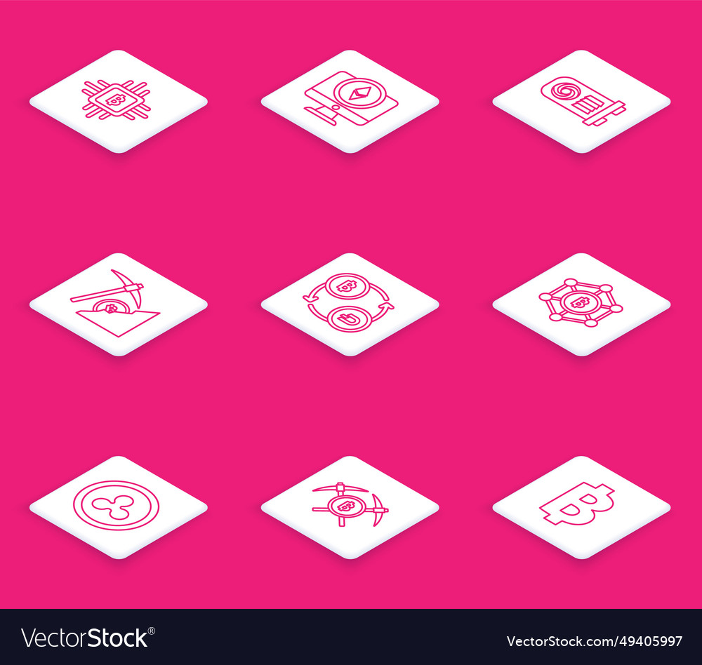 Set line cpu mining farm monitor vector image Set line cpu mining farm monitor