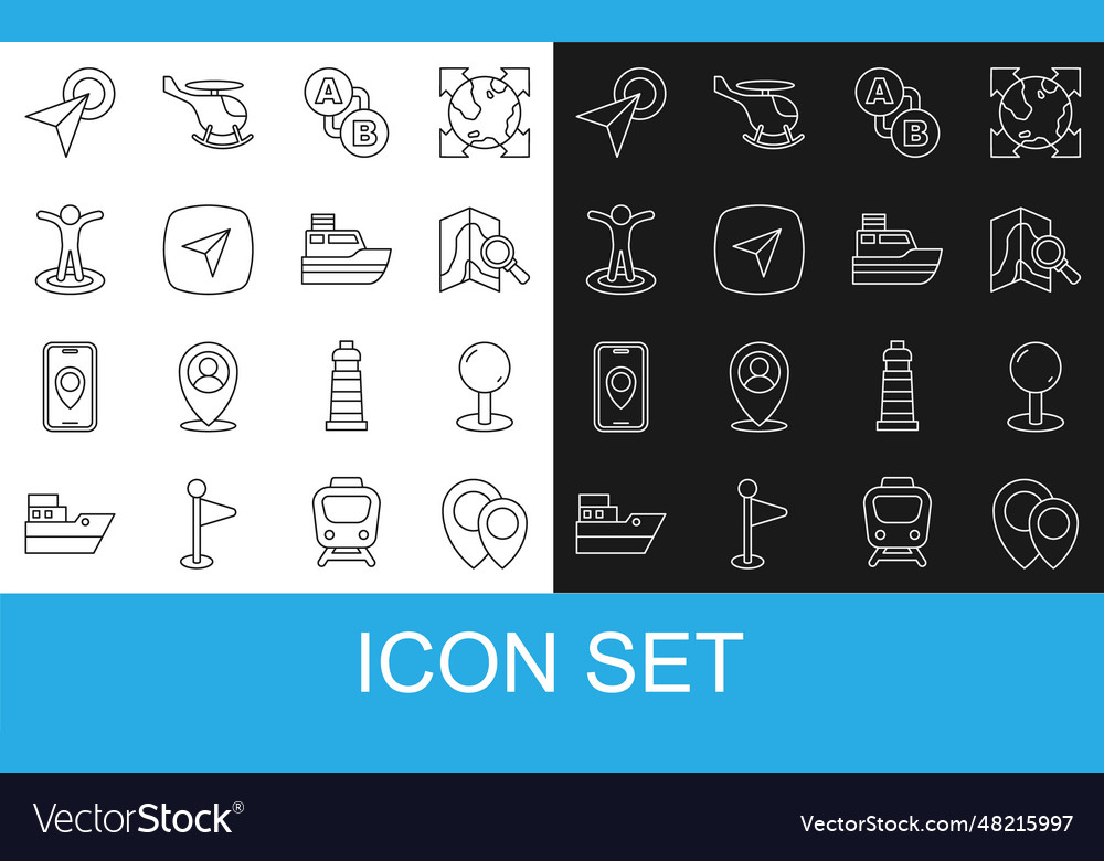 Set line location push pin search route vector image Set line location push pin search route