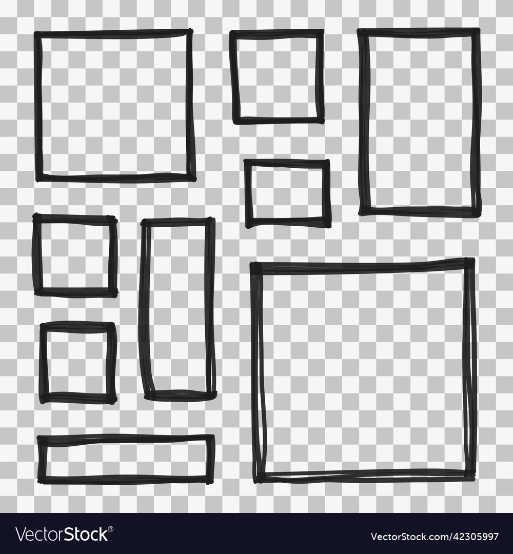 Set of sketched square frames vector image Set of sketched square frames
