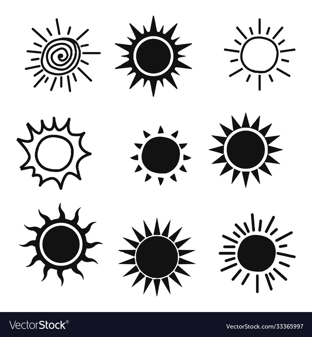 Sun shapes set isolated on white background vector image Sun shapes set isolated on white background