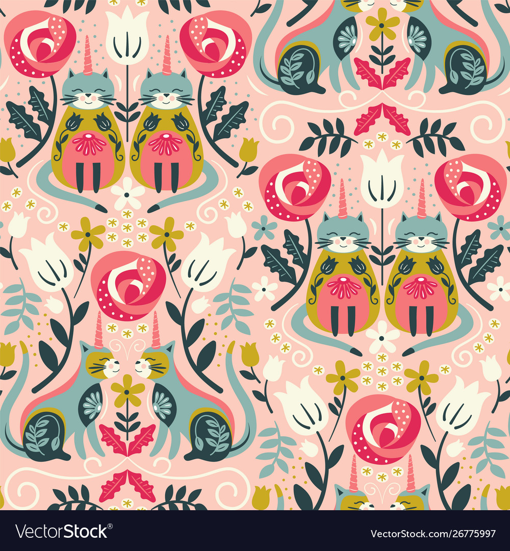 Unicorn cats pattern seamless design