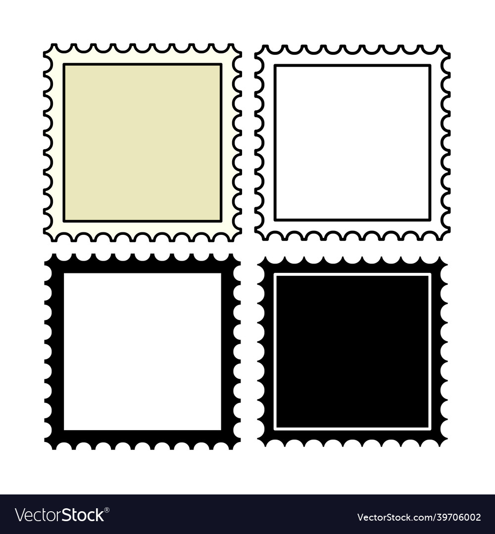 Blank postage stamp set outline silhouette